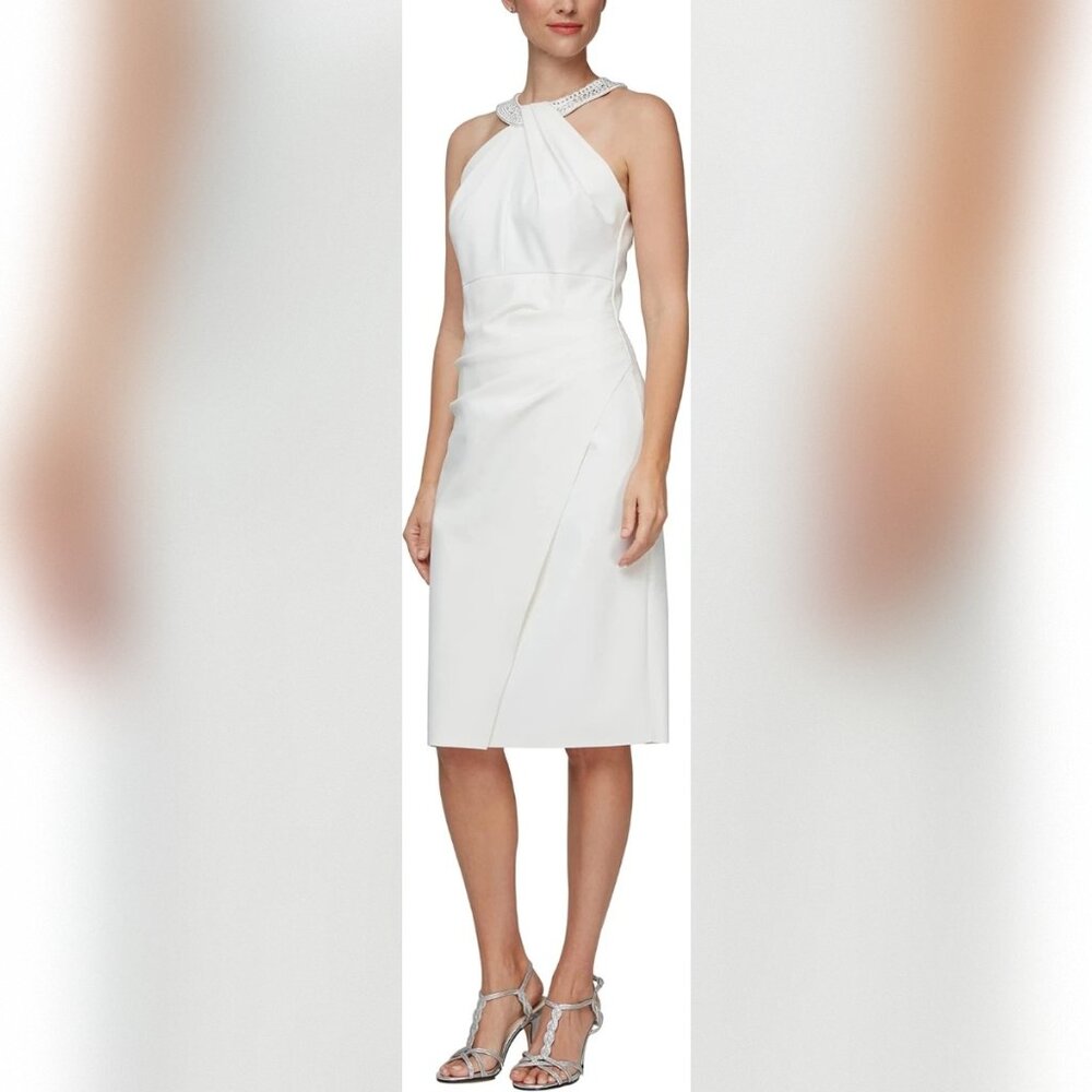 Embellished Halter Neck Ruched Sheath Dress